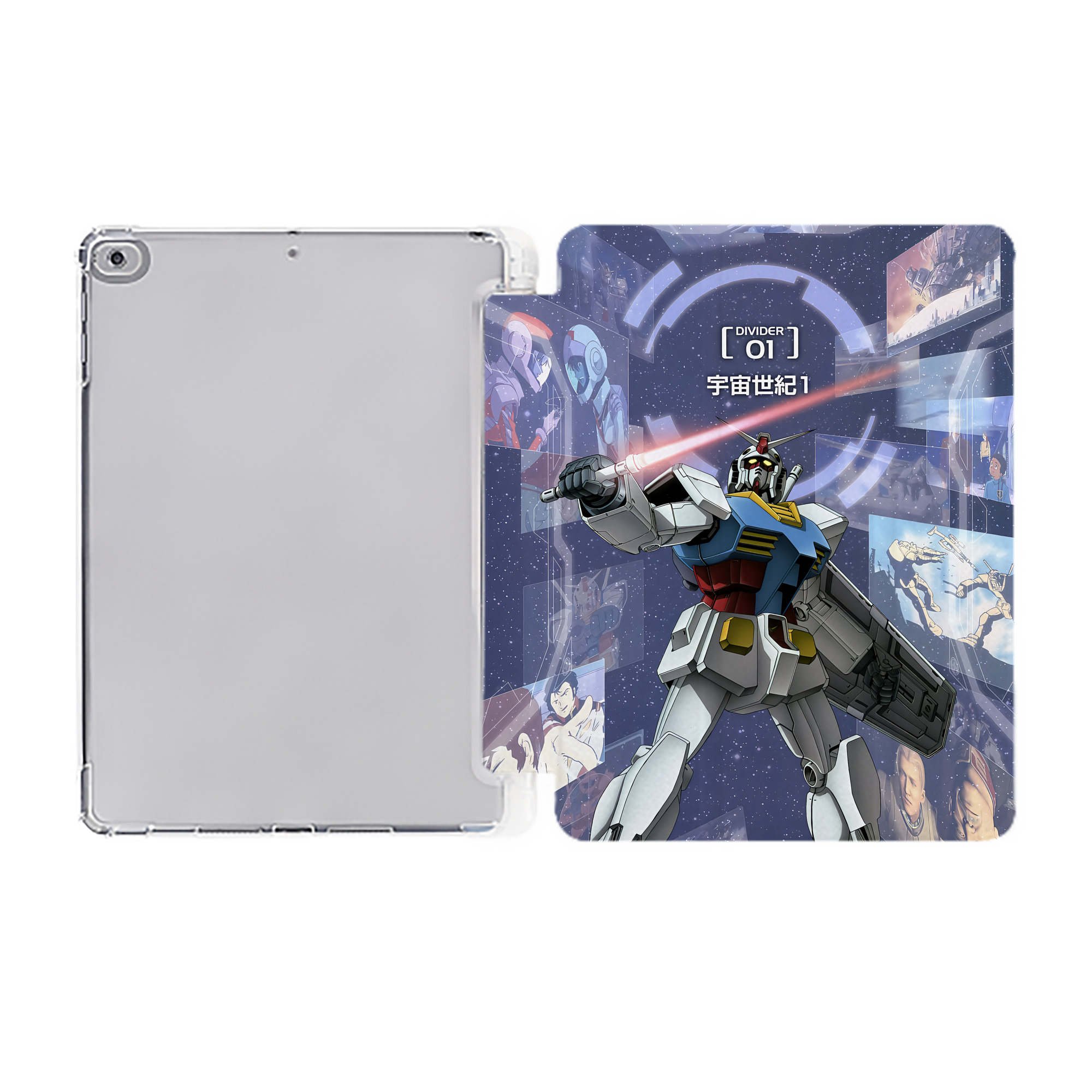 （画像用） 機動戦士ガンダム Mobile Suit Gundam IPad ケース ペン収納付き 三つ折りスタンド PUレザー×シリコン 対応機種9.5/10.5/10.9インチ